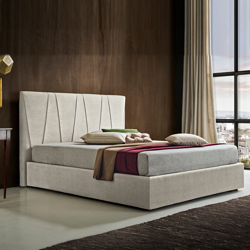 北歐簡約亞麻雙人床意式輕奢小戶型臥室設計齊邊儲物婚床軟靠高腳