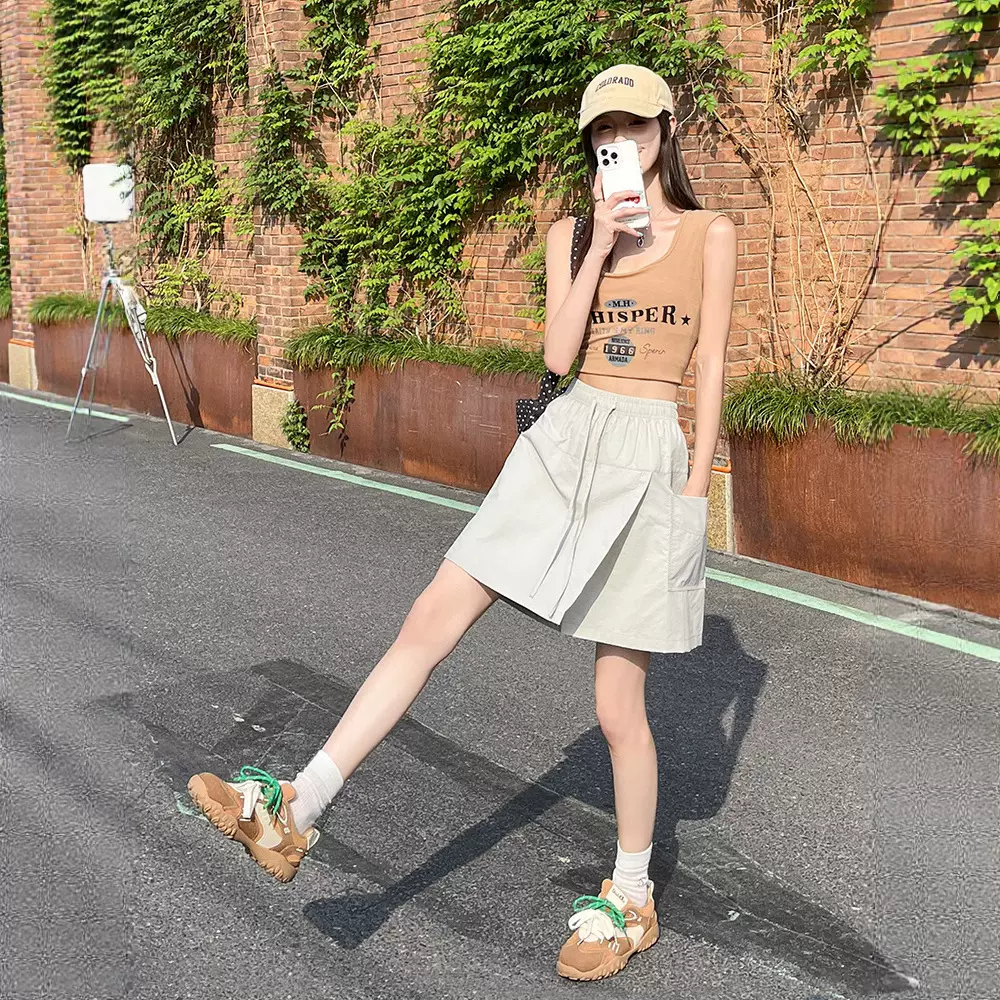 工装短裙裤女2026年夏季新款设计感松紧腰防走光高腰速干a字裙裤