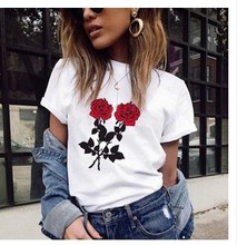 夏季女装短袖t恤女ins潮女装玫瑰花印花跨境一件代发女装潮流