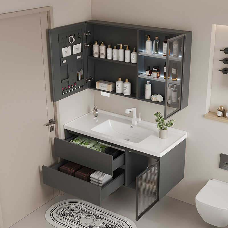 gabinete de baño de aluminio espacio aire crema lavabo de mano gabinete de lavabo combinado lavabo de cerámica integral lavabo lavabo