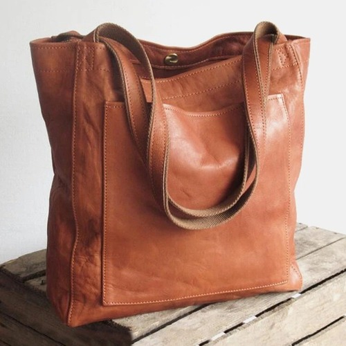 Women's soft leather hand-held shoulder bag with pocket, retro waxed leather, large capacity  new style tote bag for cross-border