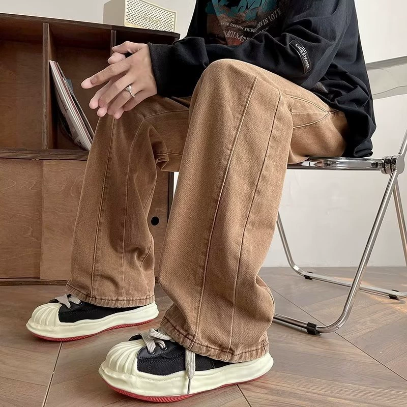 Vintage Античные джинсы мужские осенние американские брюки vibe ветер ins высокие улицы прилив коричневые карри брюки