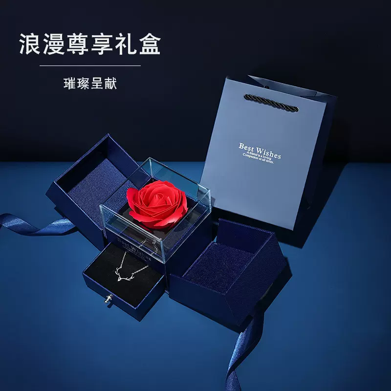 项链戒指饰品包装盒专拍高档玫瑰花礼盒装擦银布检测证书一件代发