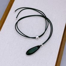 欧美新款时尚水滴形黑玛瑙吊坠项链百搭复古高级感气质时髦毛衣链