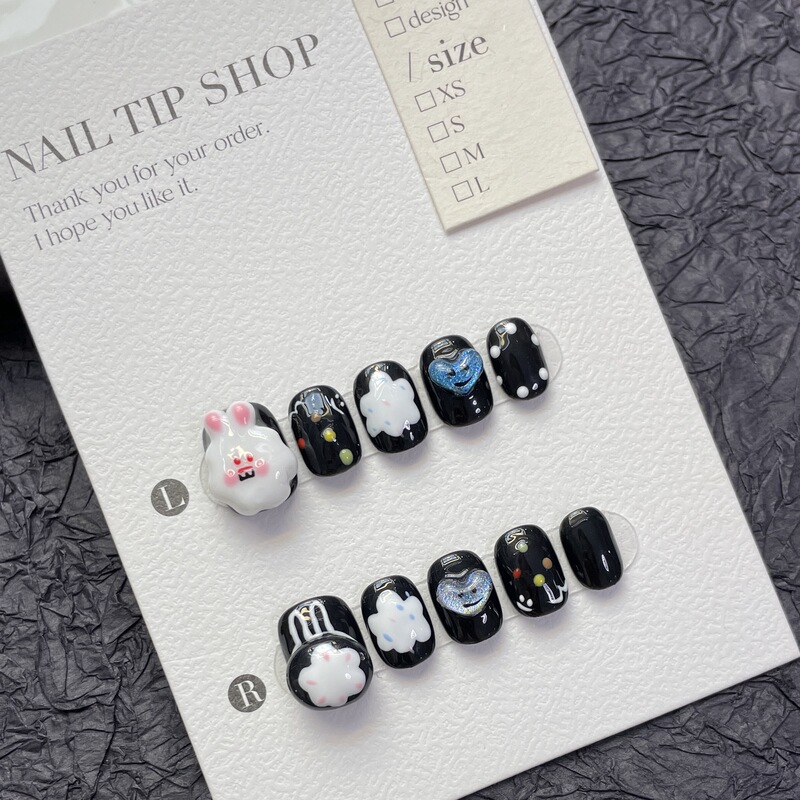 Original handmade hand-pinching wear nail cute rabbit manicure little red book popular manicure fake nail patch finished product