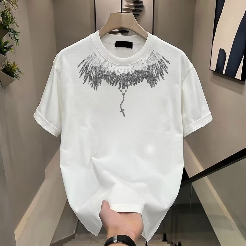 European and American Ins Stylish Casual Men's Slim Short-Sleeved T-Shirt Cross Necklace Printed Short-Sleeved T-Shirt Loose Boyfriend