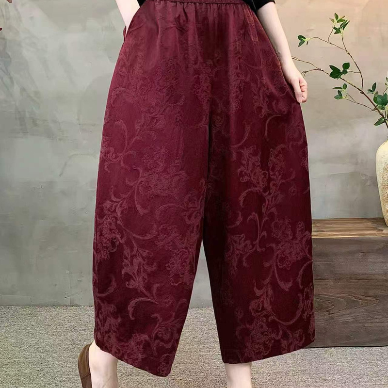 Satin Jacquard Loose Women's Harem Pants, Plus Size, Elastic Waist, Artistic Style, 2026 Model Women's Cropped Pants
