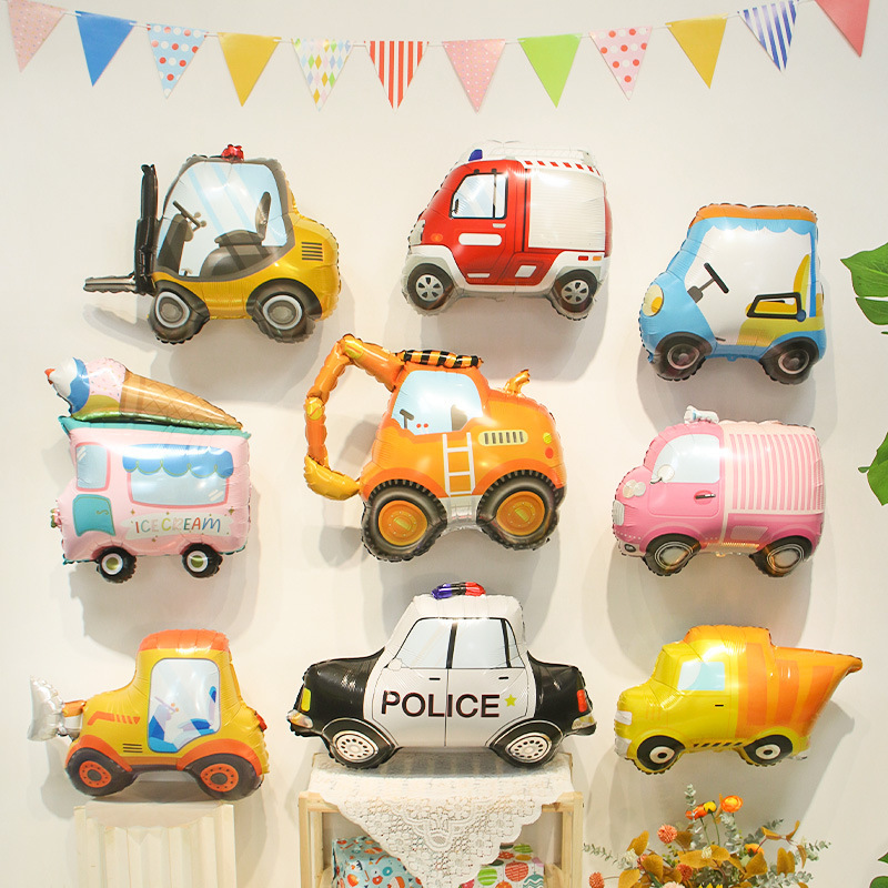 Cute Cartoon Car Aluminum Film Balloon One-Year-Old Kidsren's Birthday Party Kindergarten Police Car Fire Truck Scene Layout Cute Cartoon Car Aluminum Film Balloon One-Year-Old Kidsren's Birthday Party Kindergarten Police Car Fire Truck Scene Layout