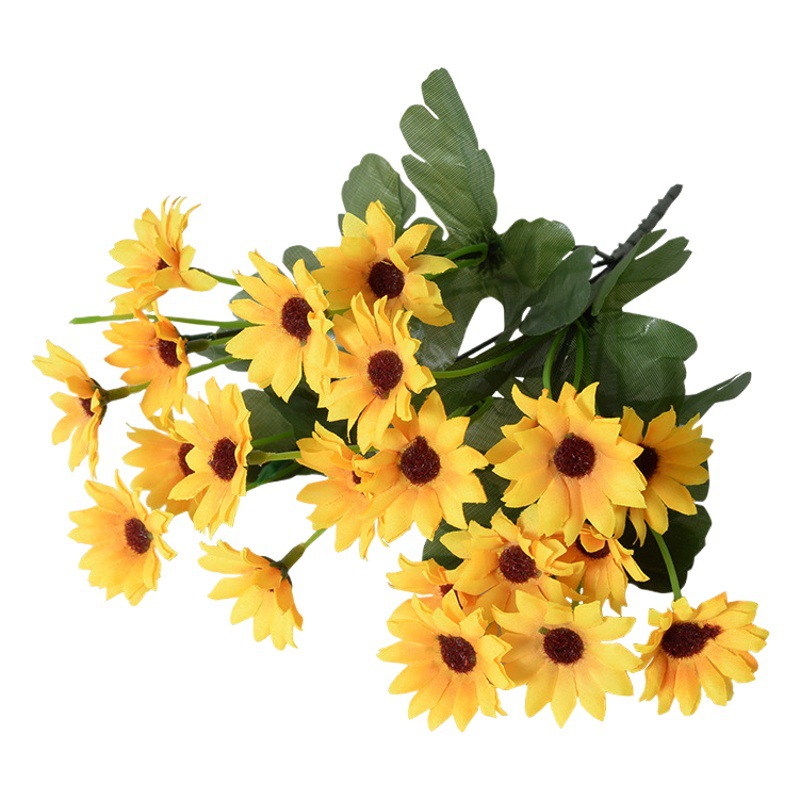 22-Cabeza de girasol flor artificial boda decoración del hogar artificial flor artificial girasol flor de seda fábrica al por mayor