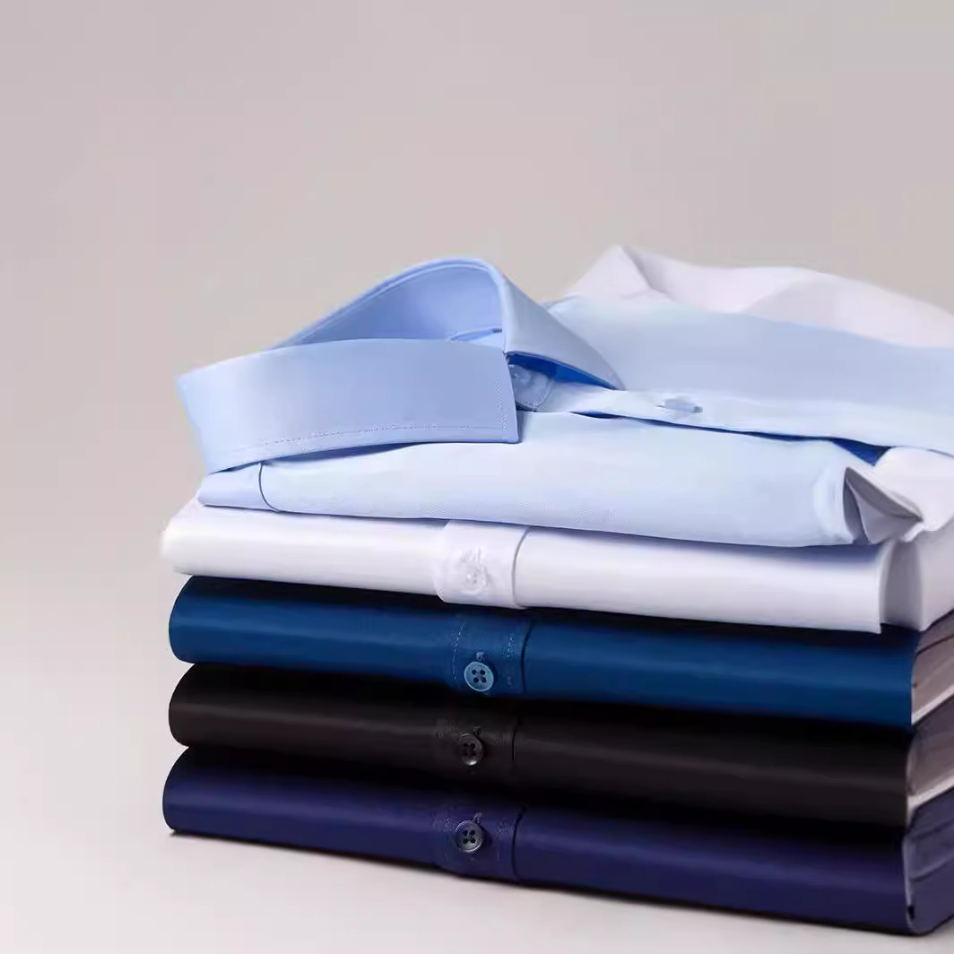 Camisas masculinas primavera y otoño camisa de manga larga elástica sin quemar fibra de bambú para hombres de negocios de alta gama