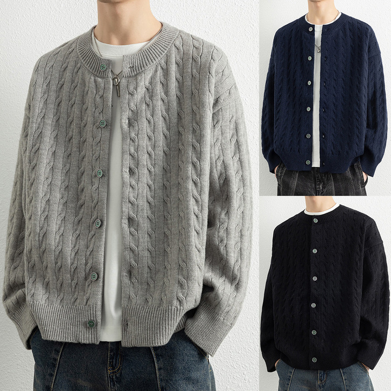 New autumn and winter cardigans, knitted sweaters, men's couple's cable knit patterns, trendy old money style, cross-border factory wholesale New autumn and winter cardigans, knitted sweaters, men's couple's cable knit patterns, trendy old money style, cross-border factory wholesale