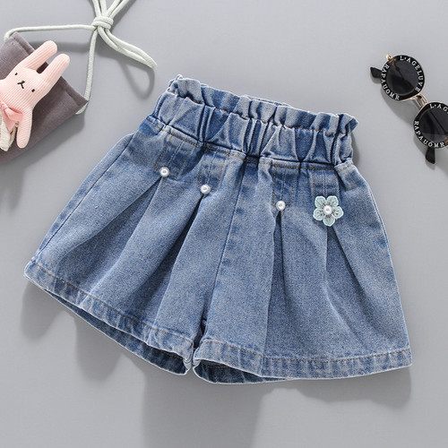 Girls 'pleated denim shorts for summer, new children's jeans for women's baby hot pants, short Korean style
