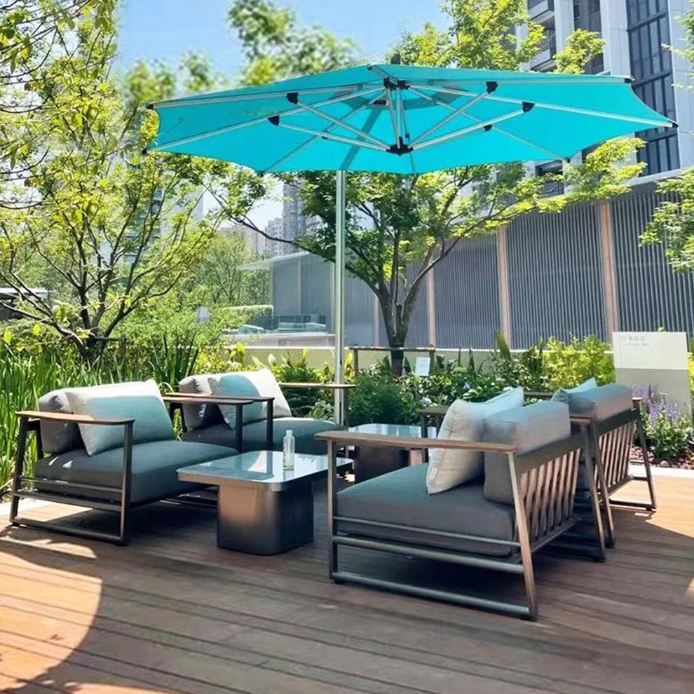 Sofá al aire libre patio terraza hotel impermeable protección solar exposición edificio al aire libre área de ocio combinación de muebles de aleación de aluminio