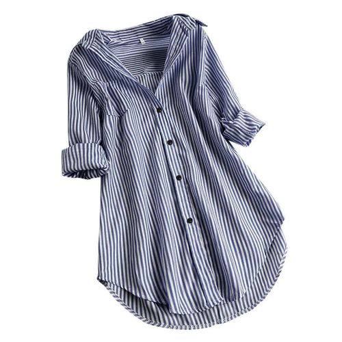 Elegant Striped Long-Sleeve Loose Collar Women's Shirt for Spring and Summer in Europe and America