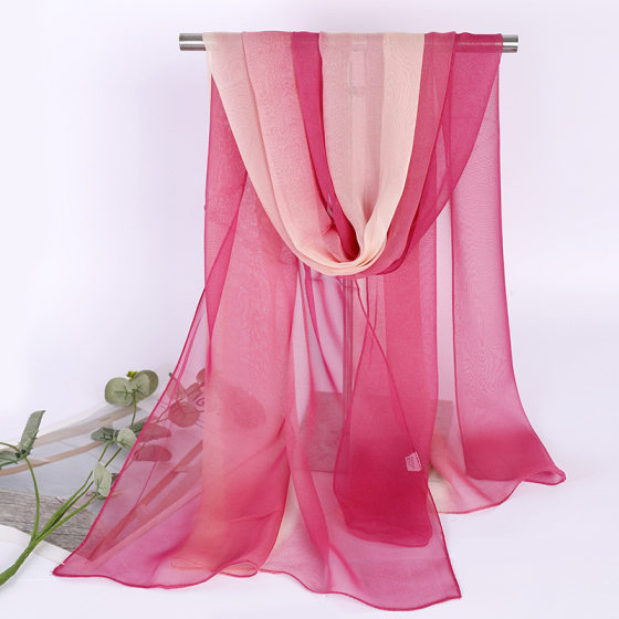 Gradient Silk Scarf Women's Summer Scarf Shawl Thin All-match Body Dance Long Georgette Small Long Scarf