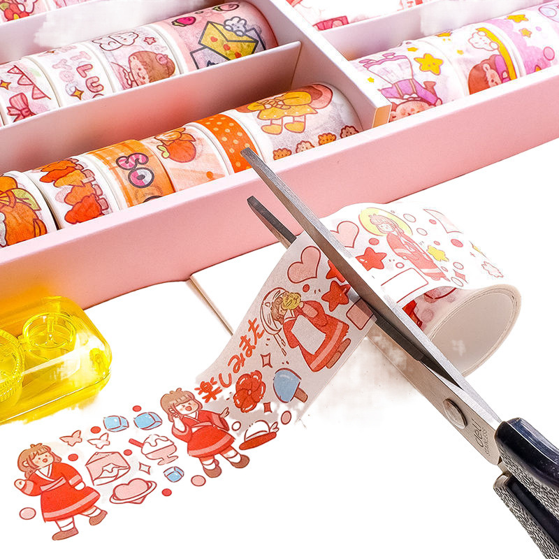 100 cinta adhesiva al por mayor, pegatinas y papel, película de bastón para explicar personajes lindos, corazón de niña barato