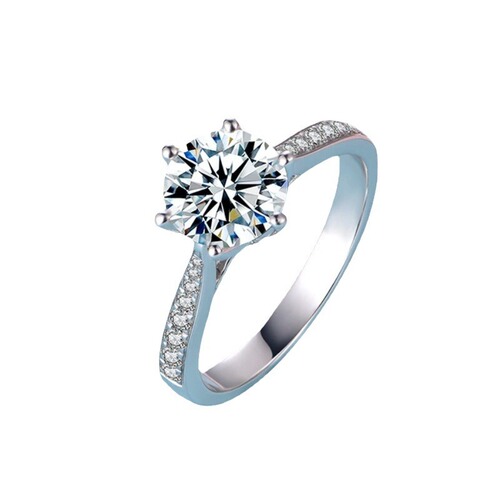 D-color S925 pure silver three-carat moissanite wedding ring for women, Pt950 single row six-prong cross-border foreign trade gift wholesale