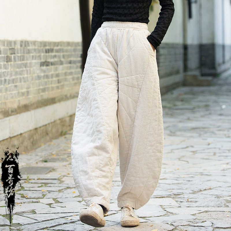 Новые зимние женские брюки-фонари из хлопка и рами, с эффектом сан-вош, симметричные, стеганые, утепленные, удлиненные, свободные женские хлопковые брюки