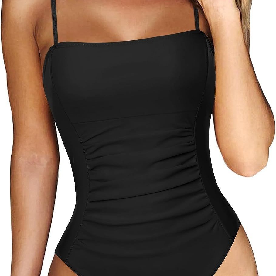 2025 Amazon New Bikini Women's One-Piece Swimsuit Solid Color Multi-Color Hot Spring Swimsuit Wholesale Tube Top Sling