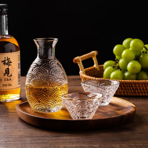 Japanese-style creative hammered sake pot set Xiangyun glass wine pot gold-rimmed white wine cup home warm wine glass wine set