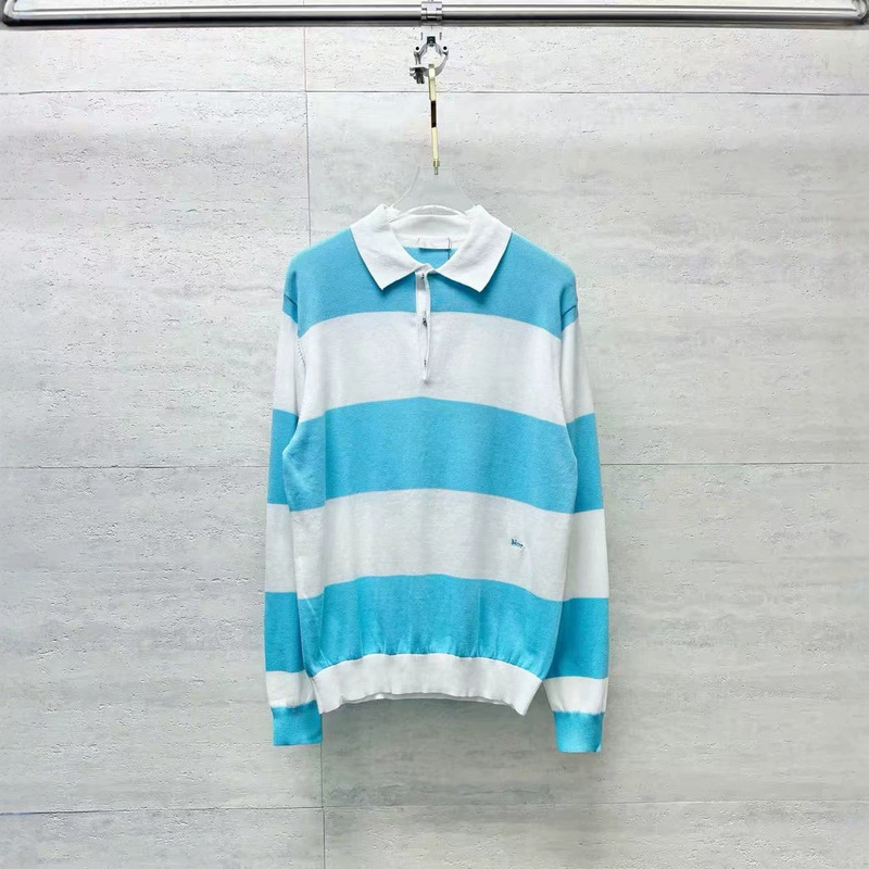 Cross-Border European Station Autumn and Winter D Brand High-Quality Polo Collar Pullover Striped Color-Block Embroidered Knit Sweater Couple's Top