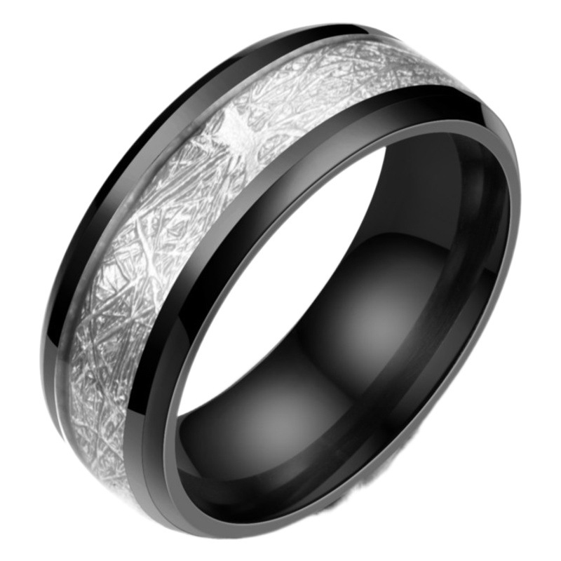 2022 Europe and the United States new titanium steel fog pine oil inlaid ice silkworm silk pattern ring source manufacturers large favorably