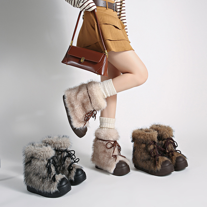 2025年秋冬新作、海外向け既製品、足を細く見せる、可愛い、おしゃれ、暖かい、防寒、厚底スノーブーツ、トレンド