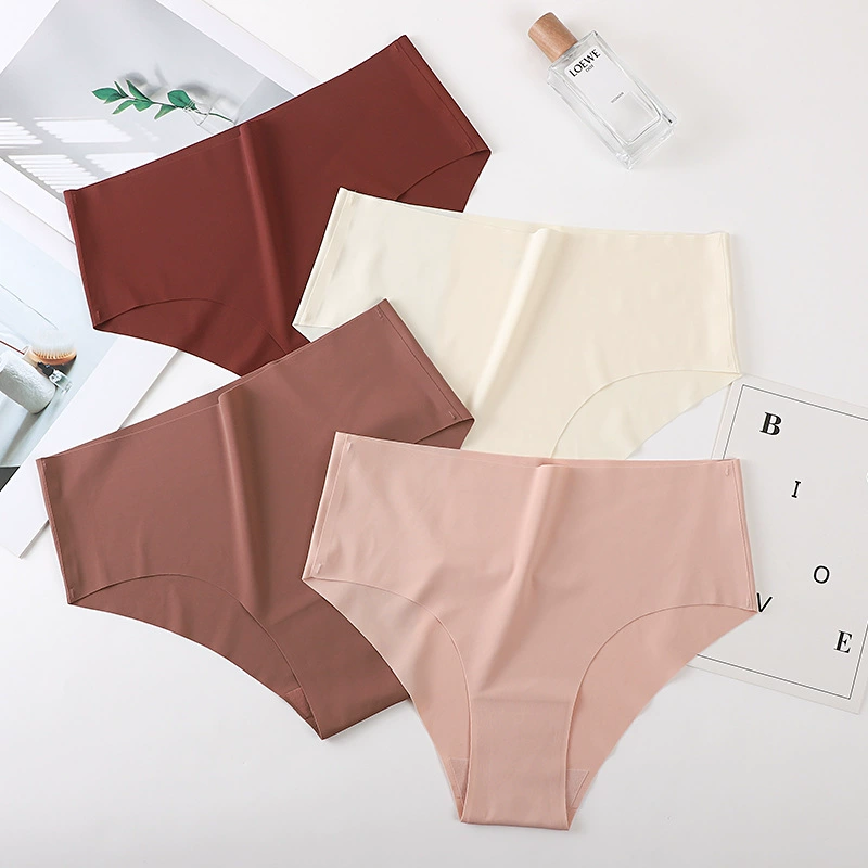 Бесшовное нижнее белье женская европейская и американская внешняя торговля сексуальный большой размер простой чистый воздухопроницаемый лапша с высокой талией ледяной шелк женские трусы