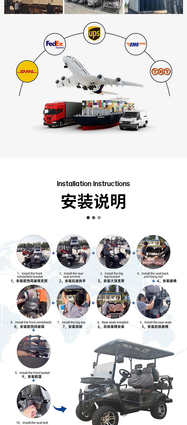 Electric Sightseeing Car, Four-Wheel, Export Model, Fuel-Powered, 2-10 Seats, Golf Cart for Tourist Areas and Golf Courses