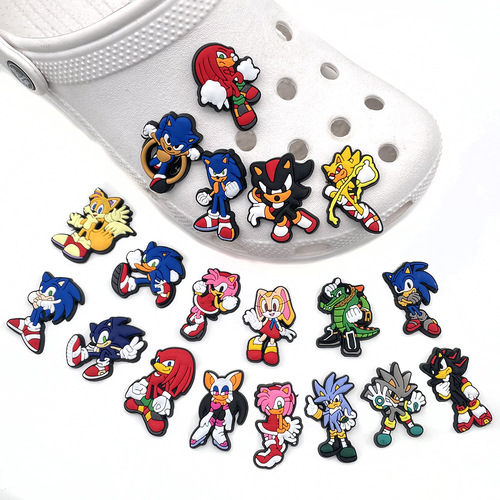 Sonic the Hedgehog Sonic Croc Shoes Flower Shoe Buckle PVC Soft Rubber Croc Shoes Flower Shoe Buckle Shoe Accessories