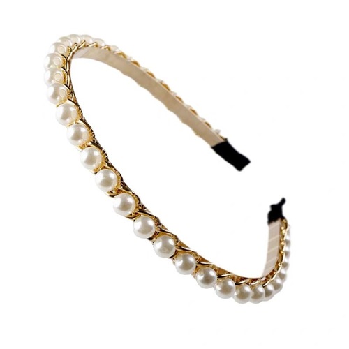 Internet celebrity retro pearl headband Korean version simple forest style hairpin girly temperament versatile French metal headband hair accessory