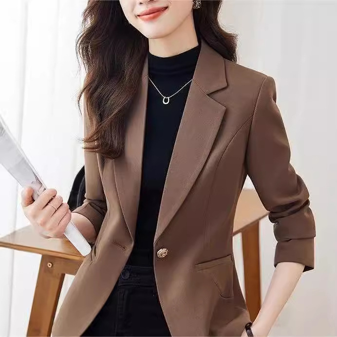 brown Small Suit Jacket Women's 2025 New Spring and Autumn All-match Commuting Light Mature Wind Small Casual Suit Top