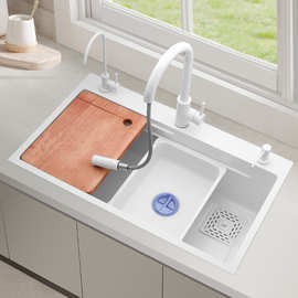 白色304不锈钢水槽大单槽厨房奶油风洗菜盆加厚洗碗槽台下池家用