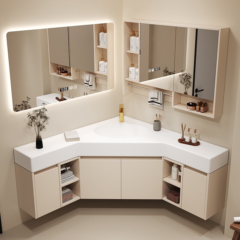 Triangular Bathroom Cabinet with Corner Rock Slab Washbasin and Sink Combination for Bathroom Corner