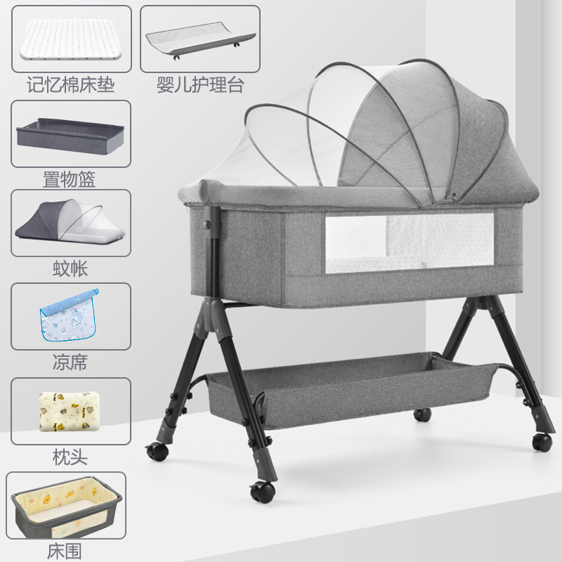Cuna de bebé Cama lateral Cama de recién nacido Cama grande de costura Cama de cuna para bebé Cama para niños Multifuncional móvil plegable