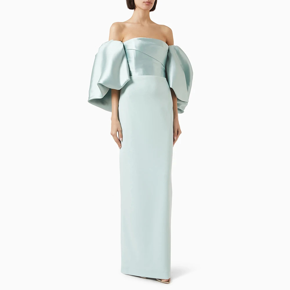 New One-Shoulder Evening Dress French Satin Puff Sleeves High-End Design Banquet Ball Slim Dress