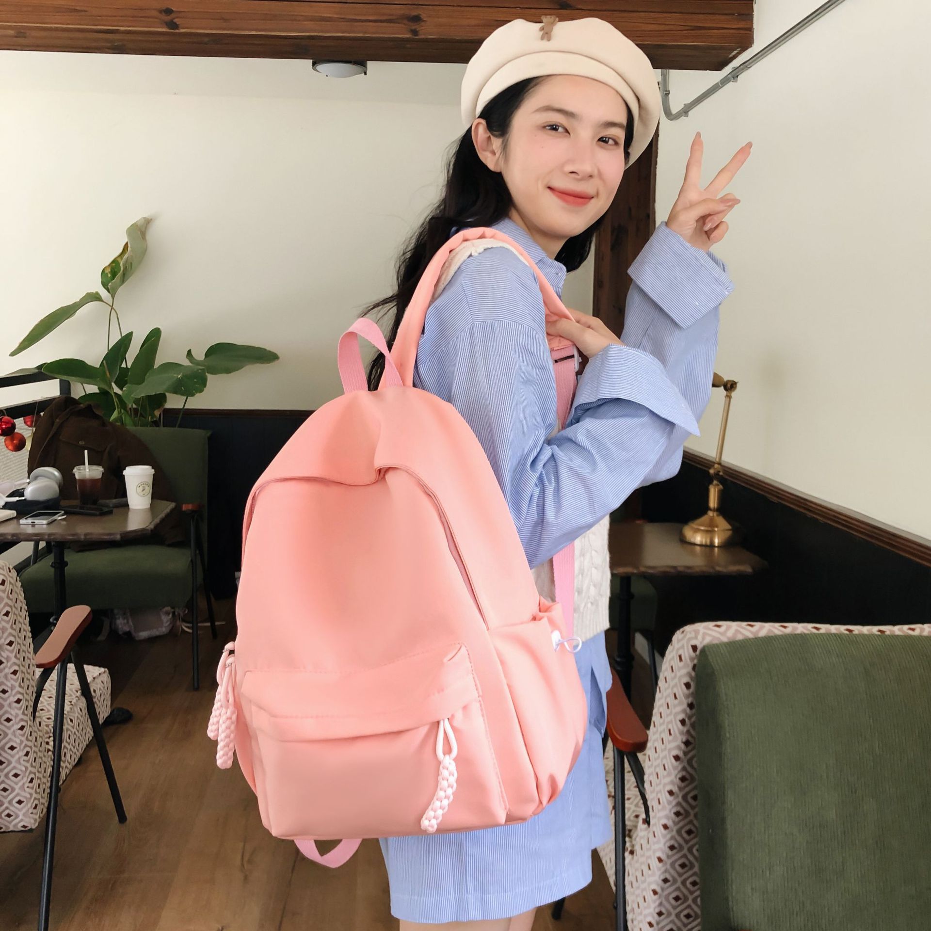 Pure Color Clean Version Dual Shoulder Bag Trendy Cool University Student Backpack Lightweight Versatile For Girls Travel And Class Backpack Fashion