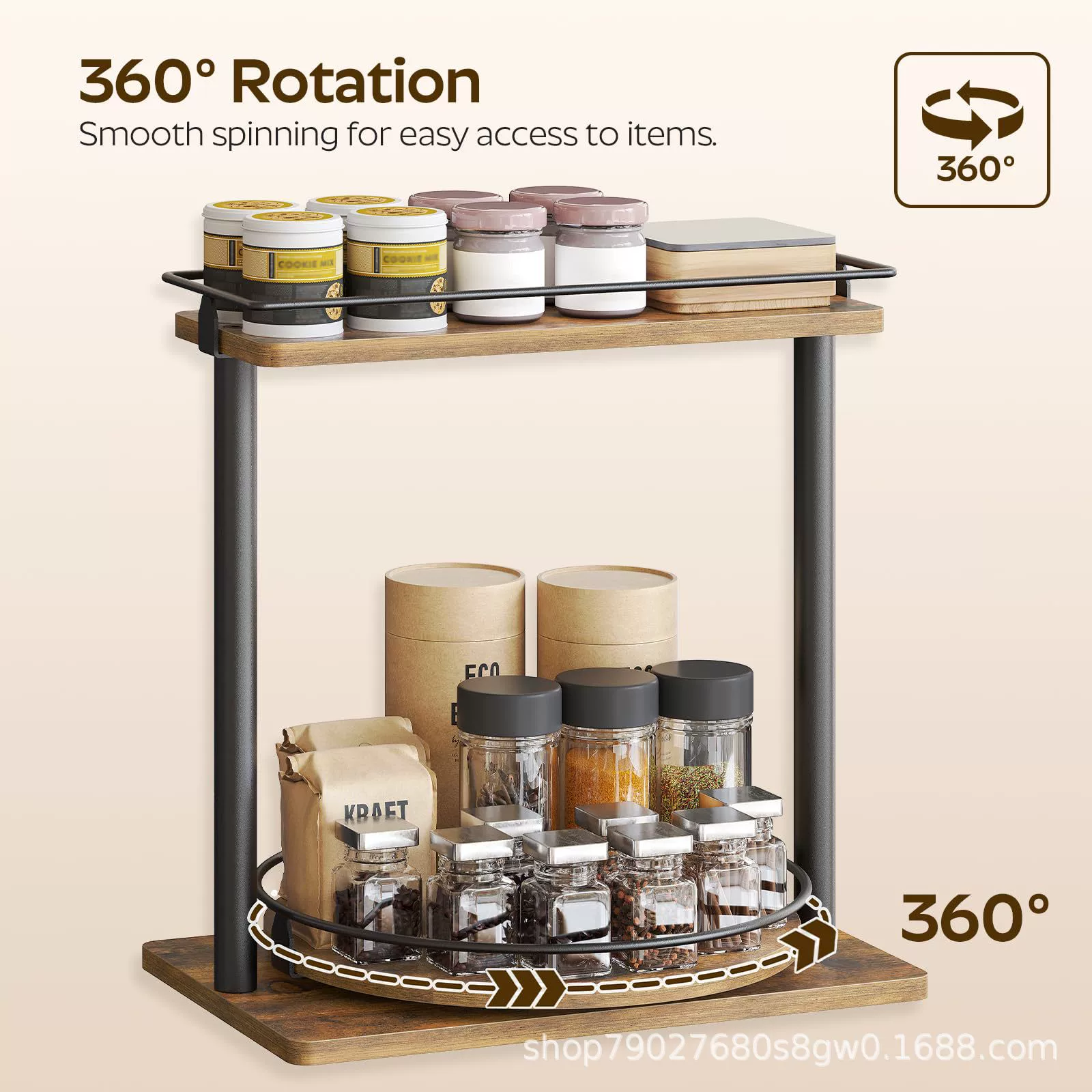 Железное дерево в сочетании с двухслойной держатель для приправ может вращаться круглый поворотный стол для кухни бутылка для приправ