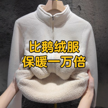 立领摇粒绒卫衣外套女秋冬025新款加厚北极绒冲锋衣内胆上衣加绒