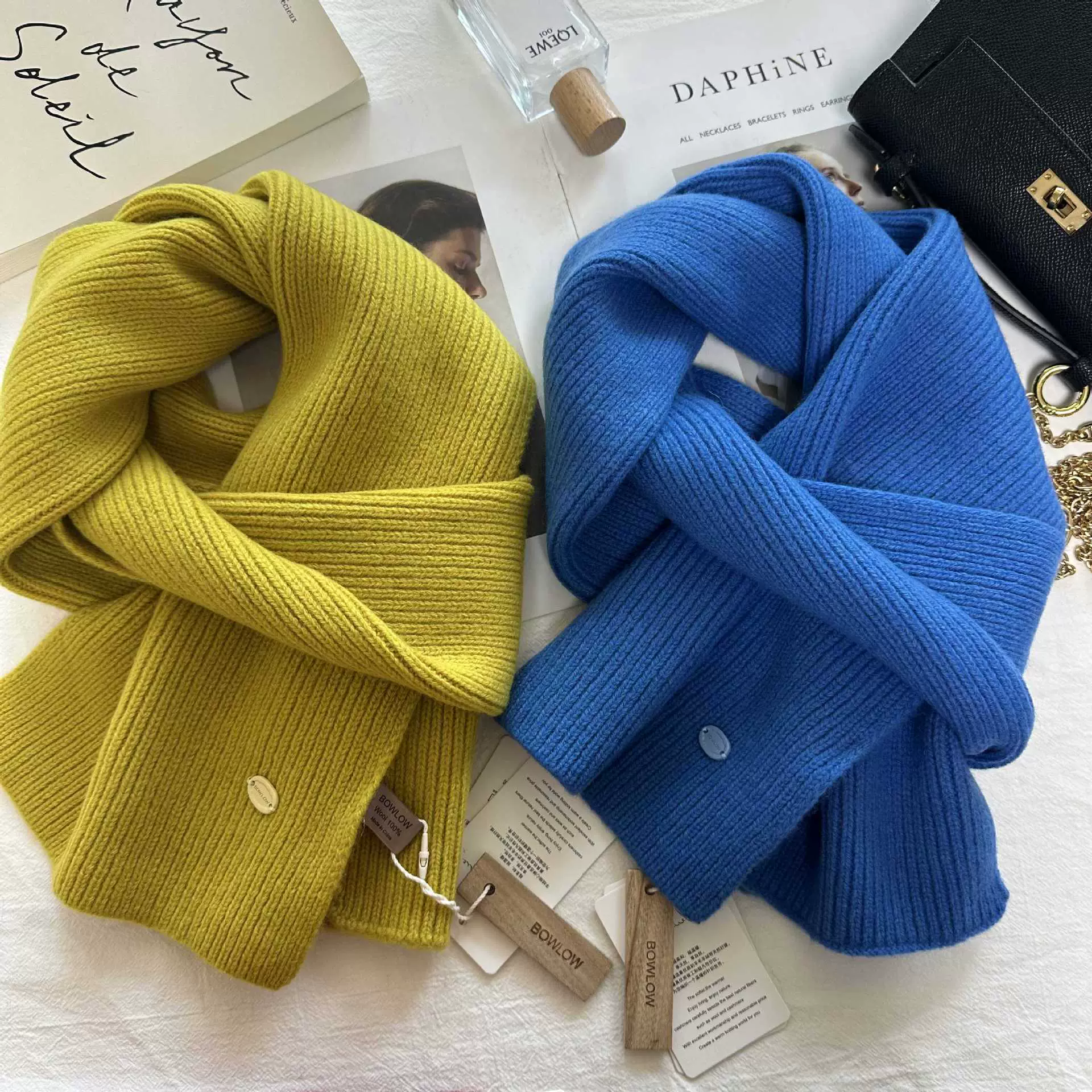 冰岛蓝~100%羊毛韩系奶蓝色针织围巾男女秋冬保暖毛线披肩围脖