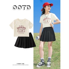 女童連衣裙2024新款夏季jk套裝兒童春裝大童休閒百褶裙洋氣短裙子