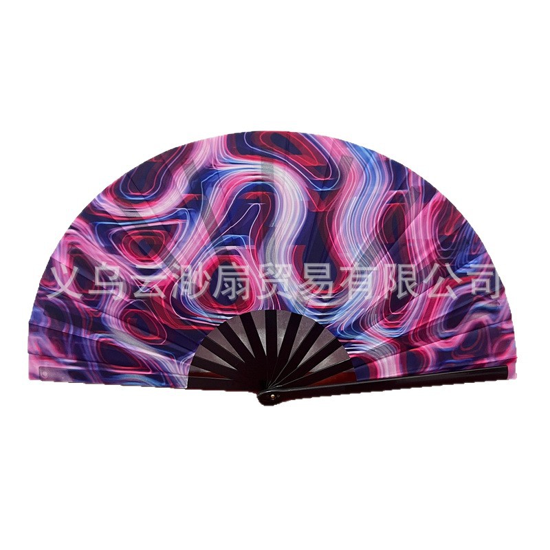Ventilador de mano personalizado 33cm patrón de círculo de radiación hueso de plástico de 10 pulgadas transfronterizo Amazon ventilador de kung fu explosivo ventilador plegable