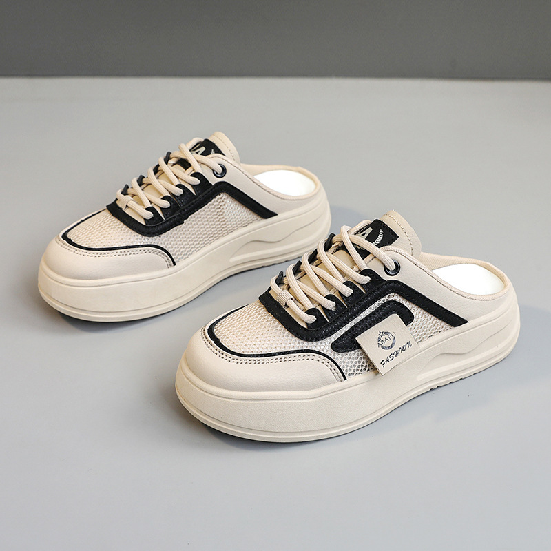 Rd1906 Nuevas zapatillas casuales de malla de media caña con suela gruesa transpirable y hueca de tendencia de verano que aumentan la altura_voghion.com