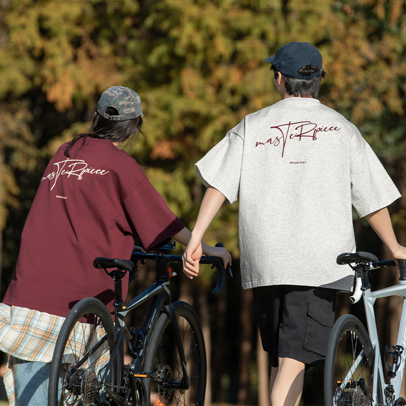 Retro Cotton Short-Sleeved T-Shirt for Men 2025 Summer New Style American Letter Print Couple Loose Casual T-Shirt Retro Cotton Short-Sleeved T-Shirt for Men 2025 Summer New Style American Letter Print Couple Loose Casual T-Shirt