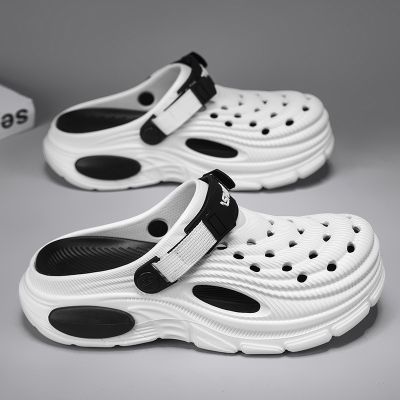 2026 nuevos zapatos de agujero para hombres y mujeres aumentan la altura de pisar la sensación de la mierda Eva dos sandalias de playa zapatillas de hombre