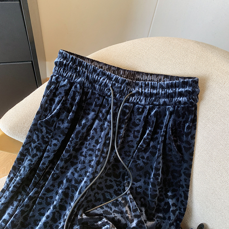 Women's Clothing 2024 autumn new leopard print gold velvet wide leg pants for women high waist drape casual high end straight velvet pants_voghion.com