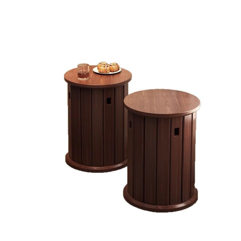 Taburete redondo creativo moderno y simple de alta calidad, poleas de madera maciza superpuestas para sillas de comedor de invitados, banco bajo