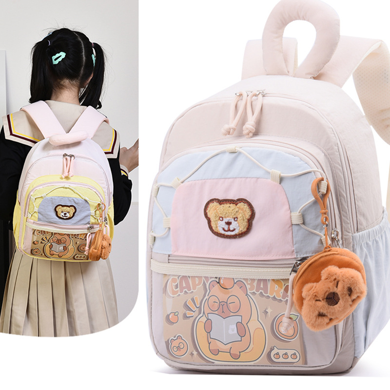 Mochila infantil Capibara, caricatura encantadora mochila preescolar para niñas, mochila para niños de clase media y grande.
