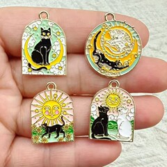 合金タロット要素ペンダント猫ネックレス漫画イラスト猫風景猫ペンダントジュエリー多用途ネックレス