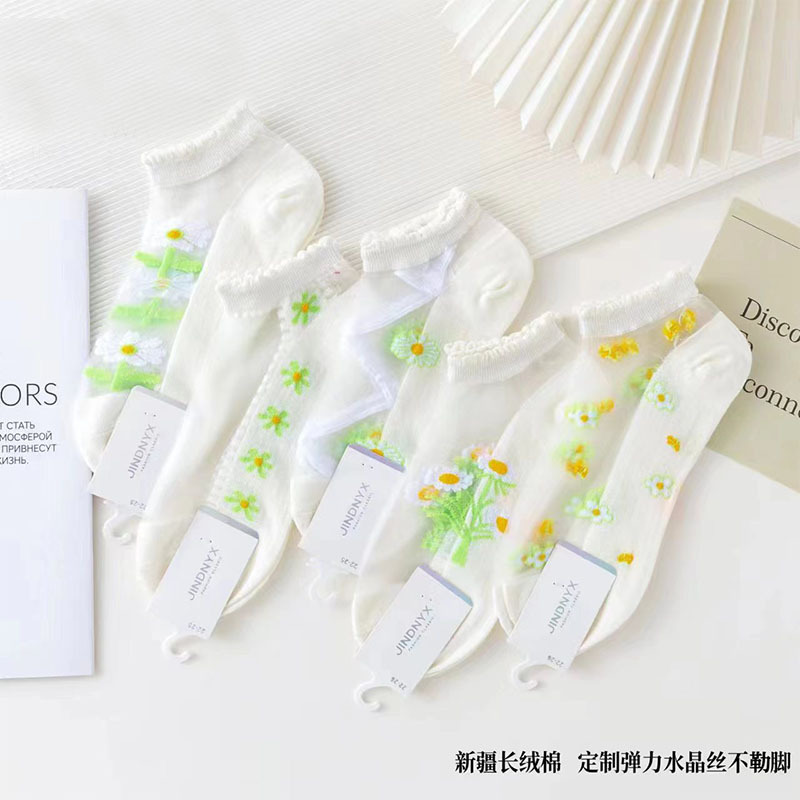 Thin cotton socks women's stockings socks summer summer thin boat Socks flower socks glass silk Crystal socks ins fashion